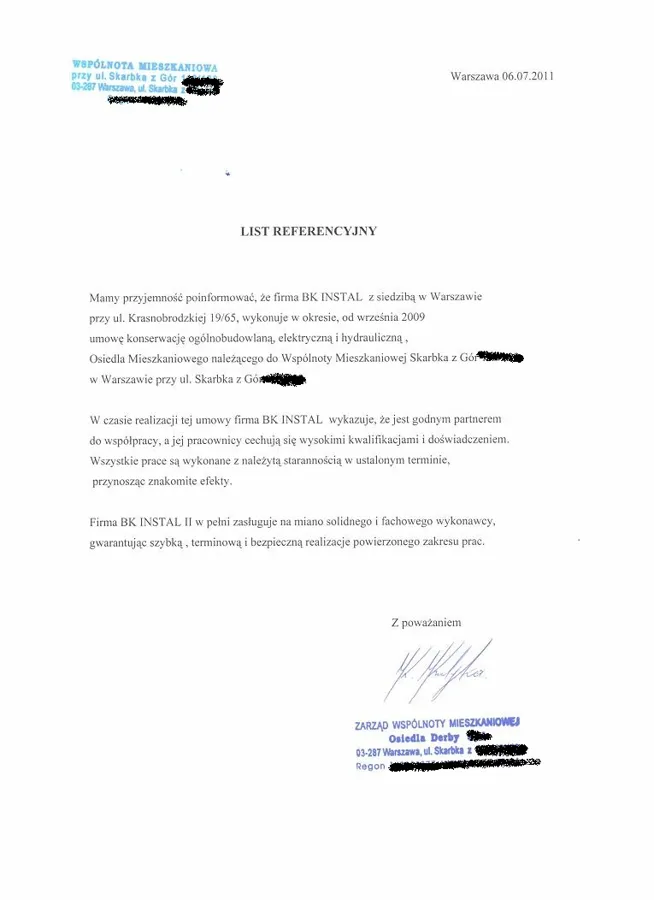 Skan referencji: Wspólnota mieszkaniowa