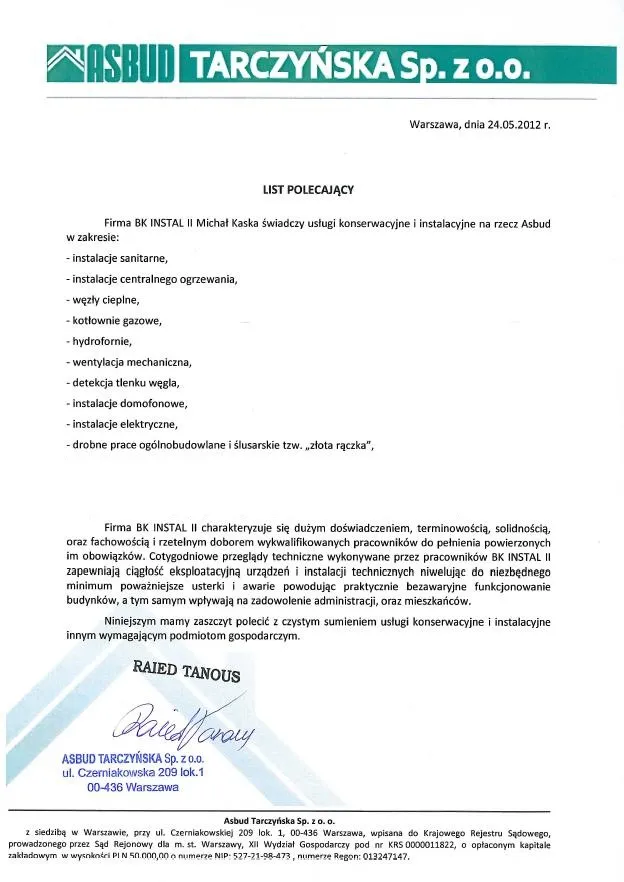 Skan referencji: Asbud / Tarczyńska
