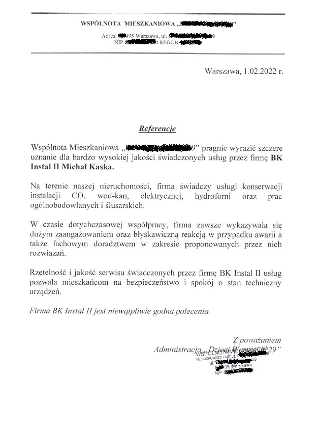 Skan referencji: Wspólnota mieszkaniowa