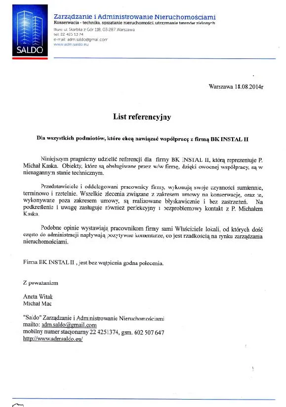 Skan referencji: Zarządzanie i Administrowanie Nieruchomościami