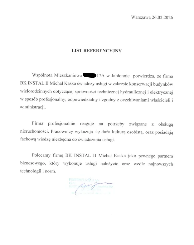 Skan referencji: Wspólnota mieszkaniowa w Jabłonnie